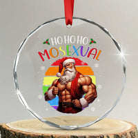 Funny Xmas LGBT Crystal Glass Ornament Ho Ho Ho Mosexual Rainbow Santa TS11