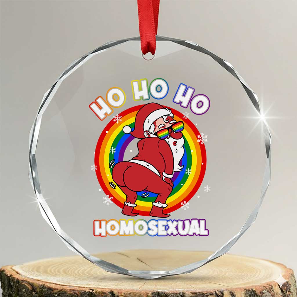 Funny Xmas LGBT Crystal Glass Ornament Santa Ho Ho Ho Homosexual TS09