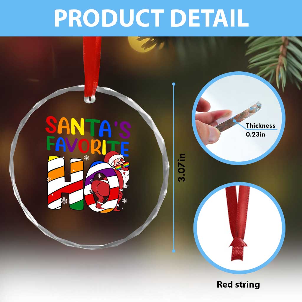 Funny Xmas LGBT Crystal Glass Ornament Santas Favorite Ho Rainbow TS09
