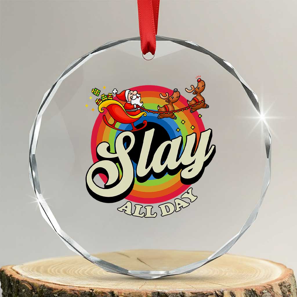 Funny Xmas LGBT Crystal Glass Ornament Slay All Day Sleigh Rainbow TS09