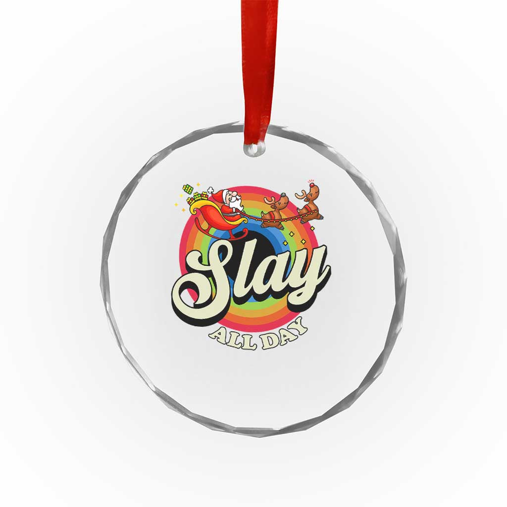 Funny Xmas LGBT Crystal Glass Ornament Slay All Day Sleigh Rainbow TS09