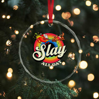 Funny Xmas LGBT Crystal Glass Ornament Slay All Day Sleigh Rainbow TS09