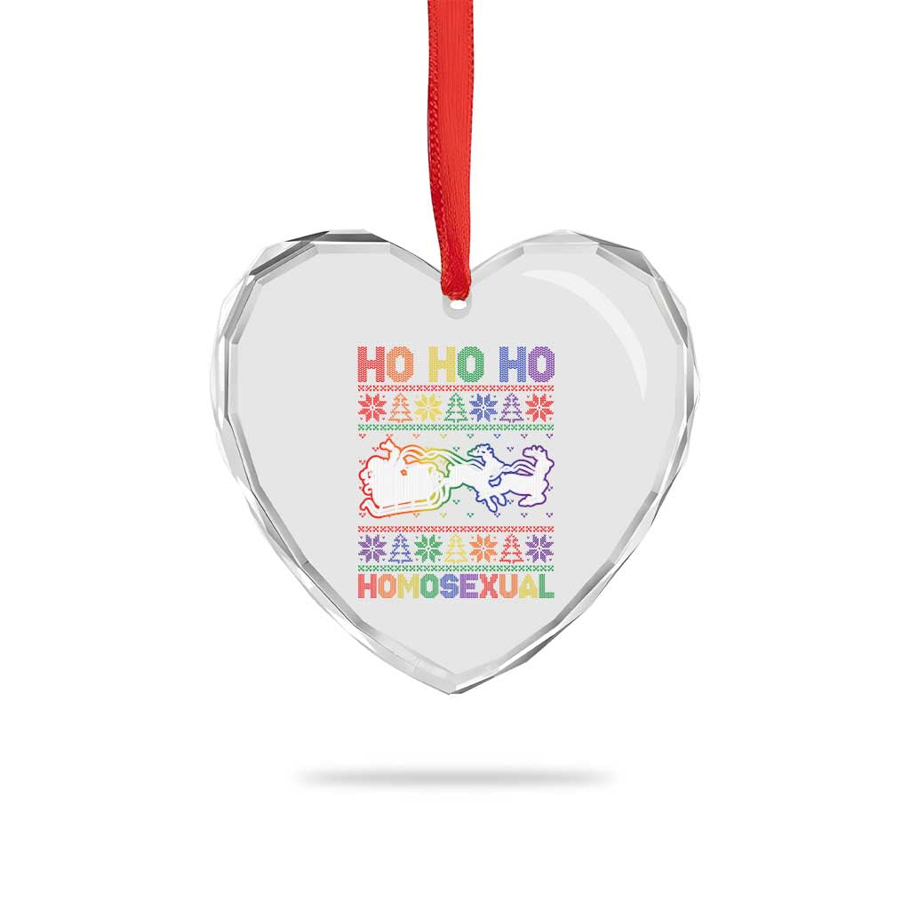 Funny Xmas LGBT Heart Crystal Glass Ornament Ho Ho Ho Homosexual - Wonder Print Shop