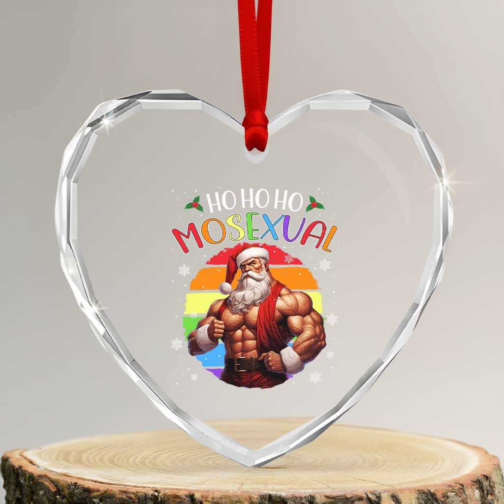 Funny Xmas LGBT Heart Crystal Glass Ornament Ho Ho Ho Mosexual Rainbow Santa - Wonder Print Shop