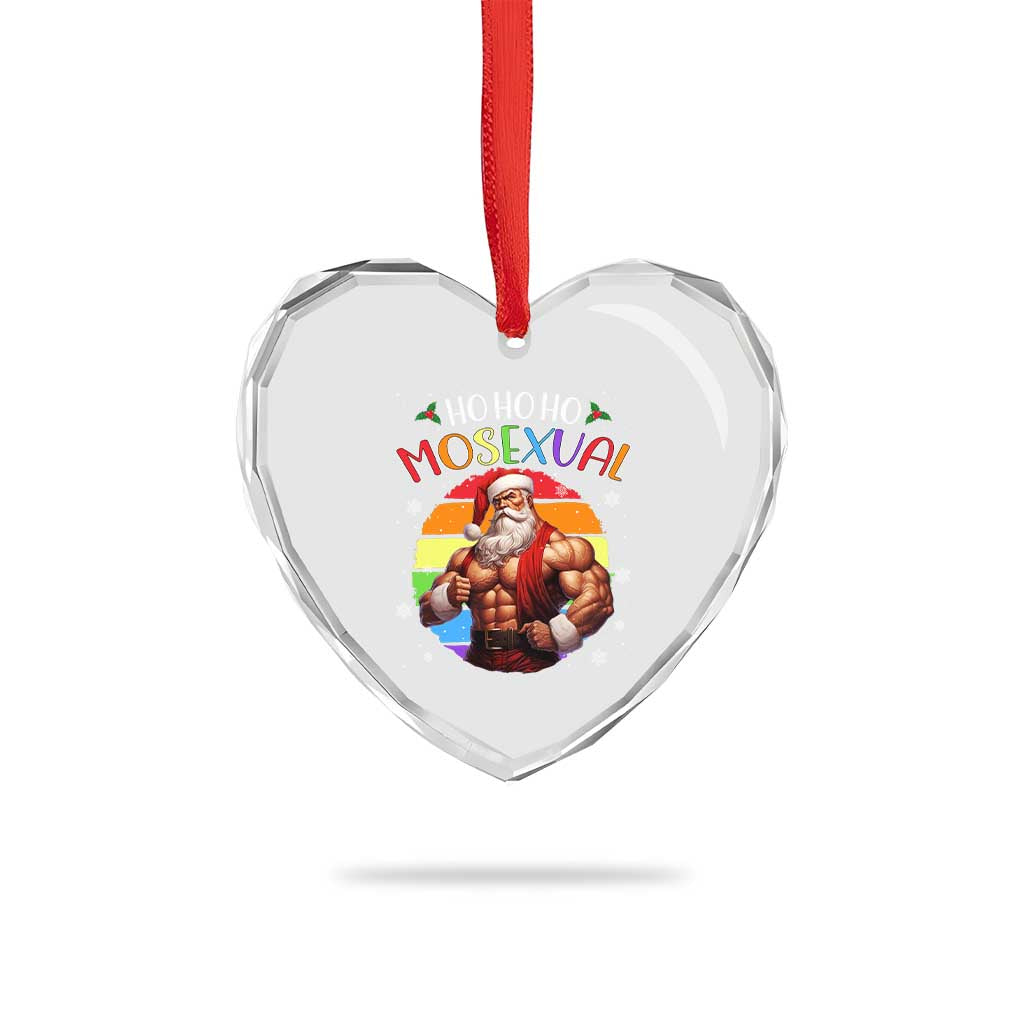 Funny Xmas LGBT Heart Crystal Glass Ornament Ho Ho Ho Mosexual Rainbow Santa - Wonder Print Shop