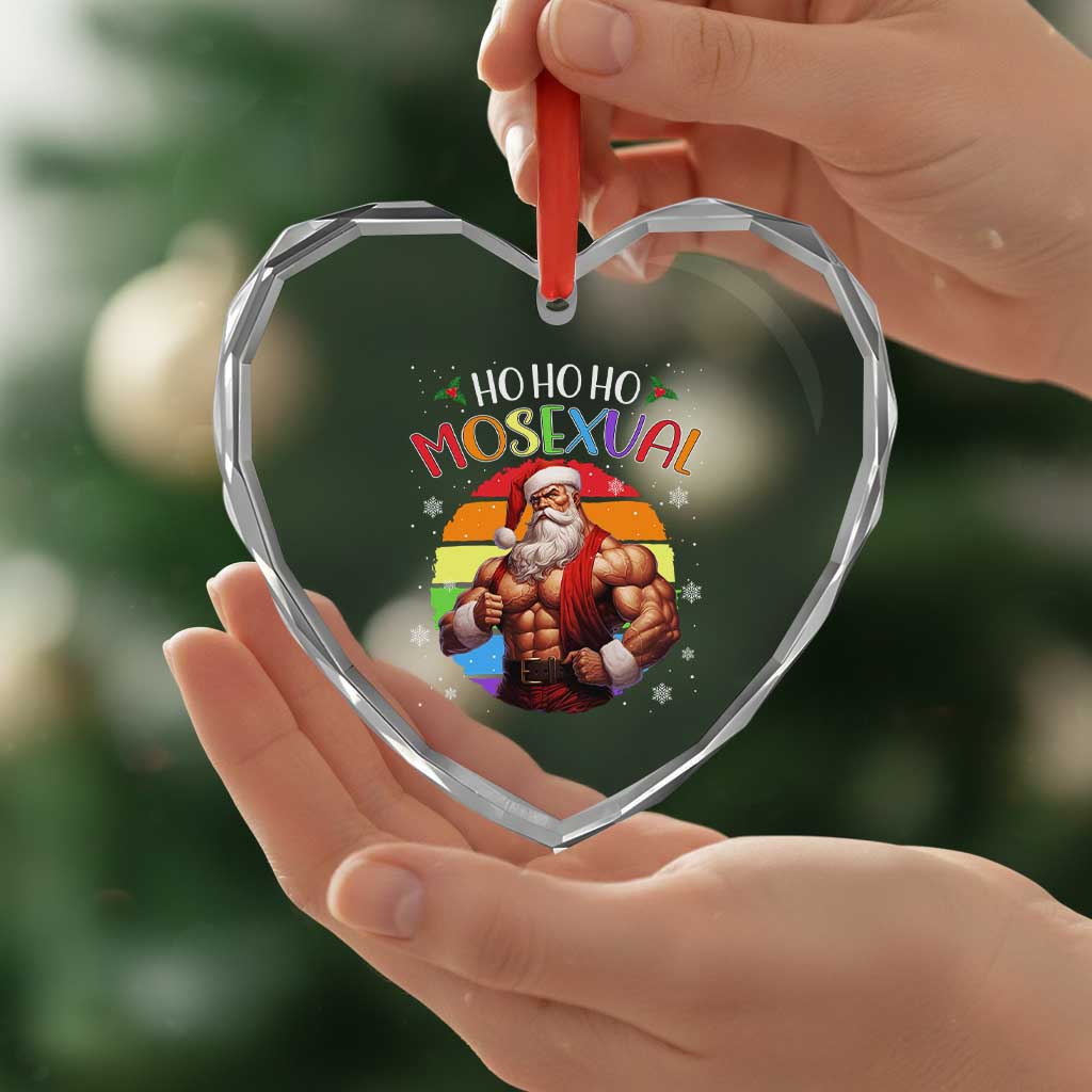 Funny Xmas LGBT Heart Crystal Glass Ornament Ho Ho Ho Mosexual Rainbow Santa - Wonder Print Shop