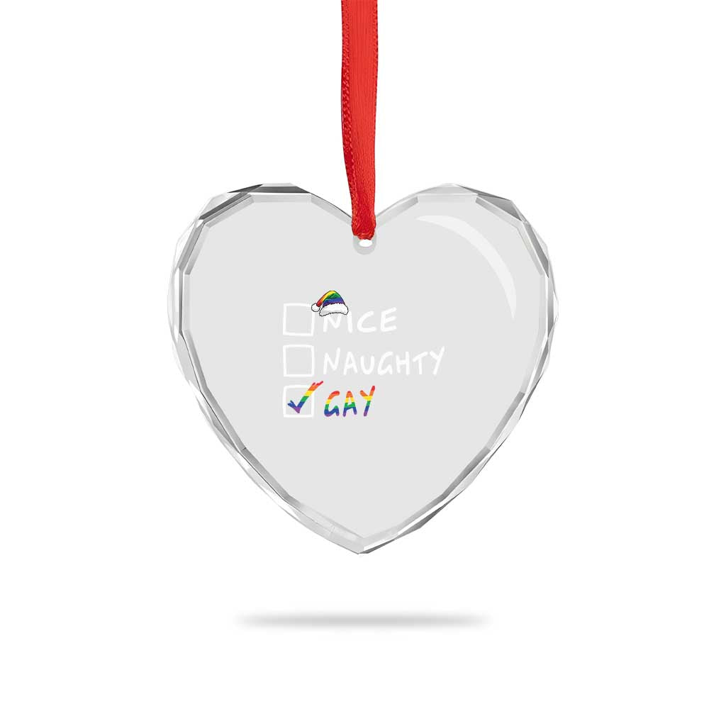 Funny Xmas LGBT Heart Crystal Glass Ornament Naughty Nice Gay - Wonder Print Shop