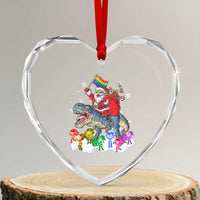 Funny Xmas LGBT Heart Crystal Glass Ornament Rainbow Flag Santa Riding Dinosaur - Wonder Print Shop