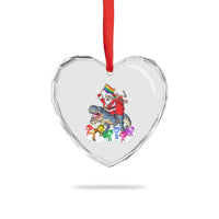 Funny Xmas LGBT Heart Crystal Glass Ornament Rainbow Flag Santa Riding Dinosaur - Wonder Print Shop