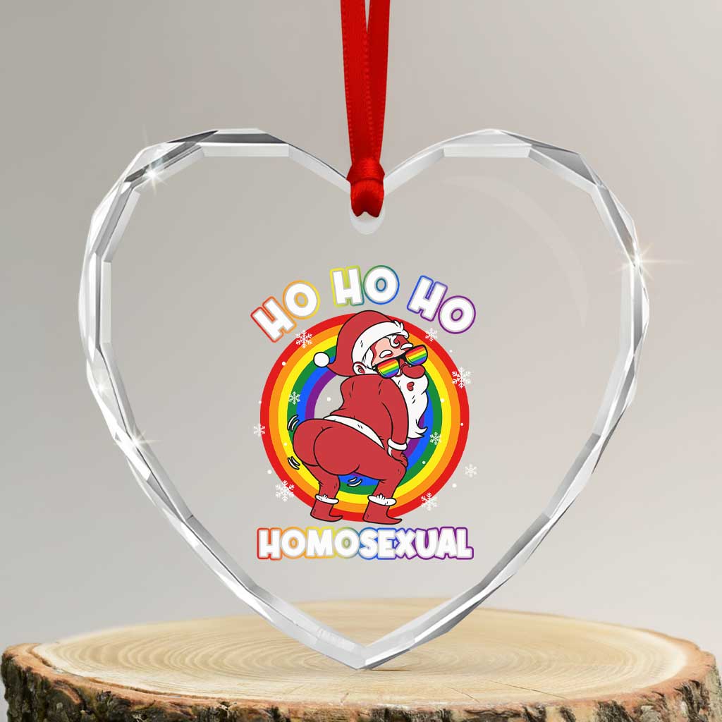 Funny Xmas LGBT Heart Crystal Glass Ornament Santa Ho Ho Ho Homosexual - Wonder Print Shop