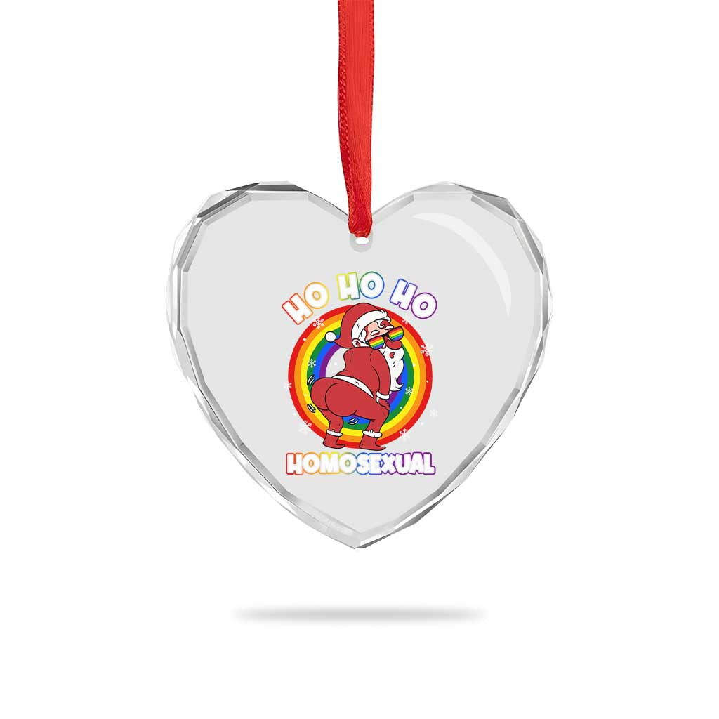 Funny Xmas LGBT Heart Crystal Glass Ornament Santa Ho Ho Ho Homosexual - Wonder Print Shop