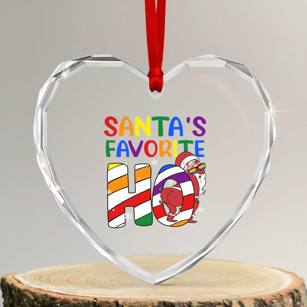 Funny Xmas LGBT Heart Crystal Glass Ornament Santas Favorite Ho Rainbow - Wonder Print Shop