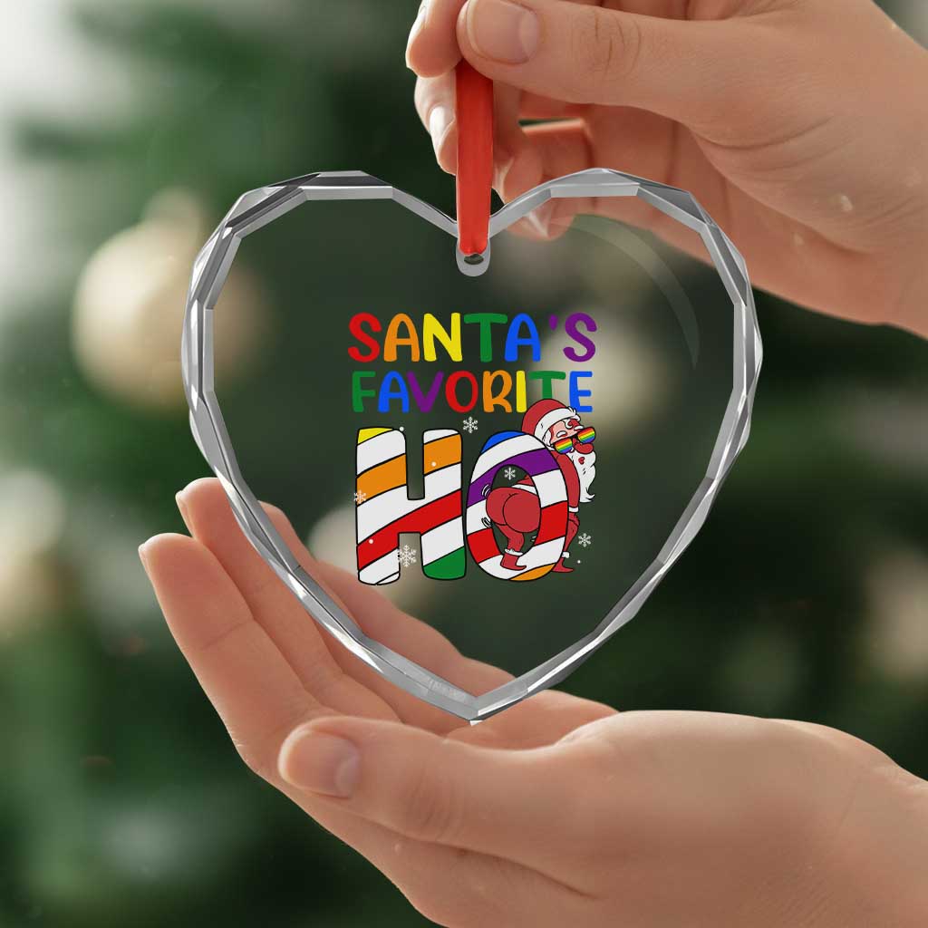 Funny Xmas LGBT Heart Crystal Glass Ornament Santas Favorite Ho Rainbow - Wonder Print Shop