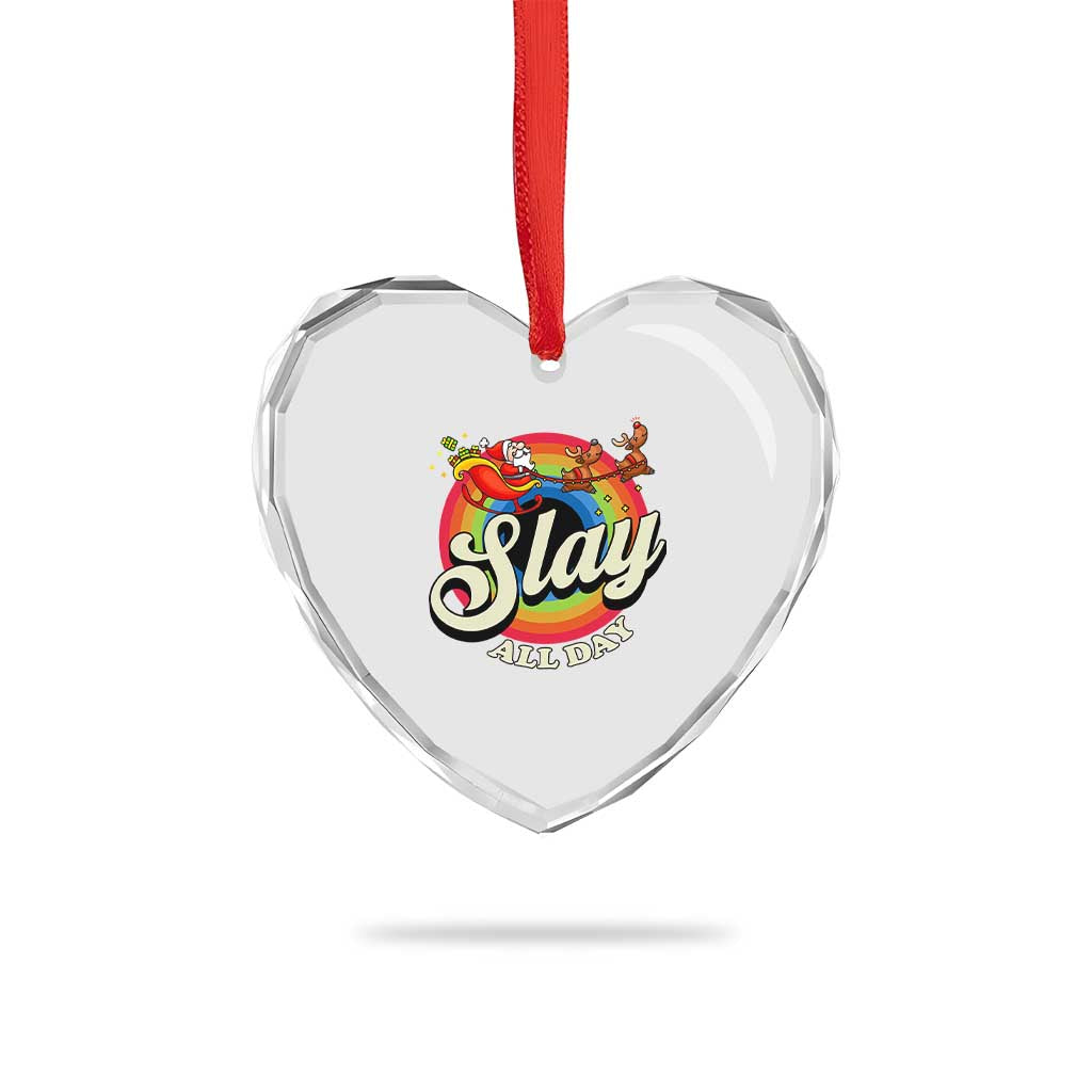 Funny Xmas LGBT Heart Crystal Glass Ornament Slay All Day Sleigh Rainbow - Wonder Print Shop