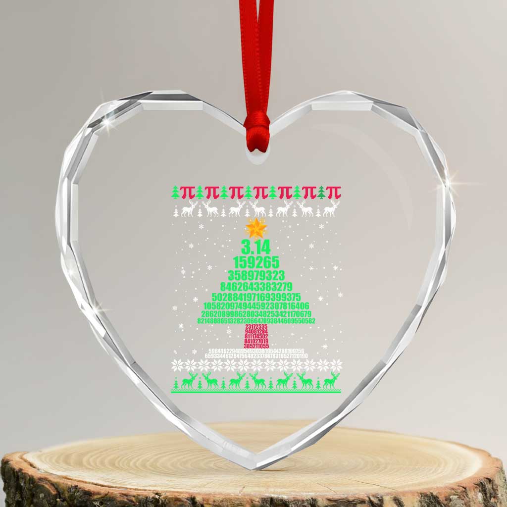 Funny Xmas Math Heart Crystal Glass Ornament 3.14 Pi Christmas Tree - Wonder Print Shop
