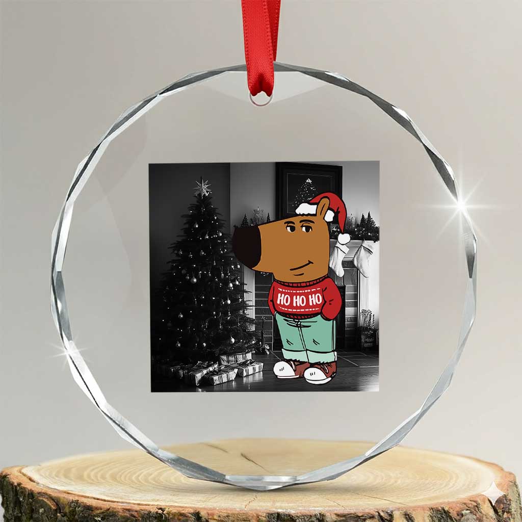 Funny Xmas Meme Chilling Guy Santa Crystal Glass Ornament TS09