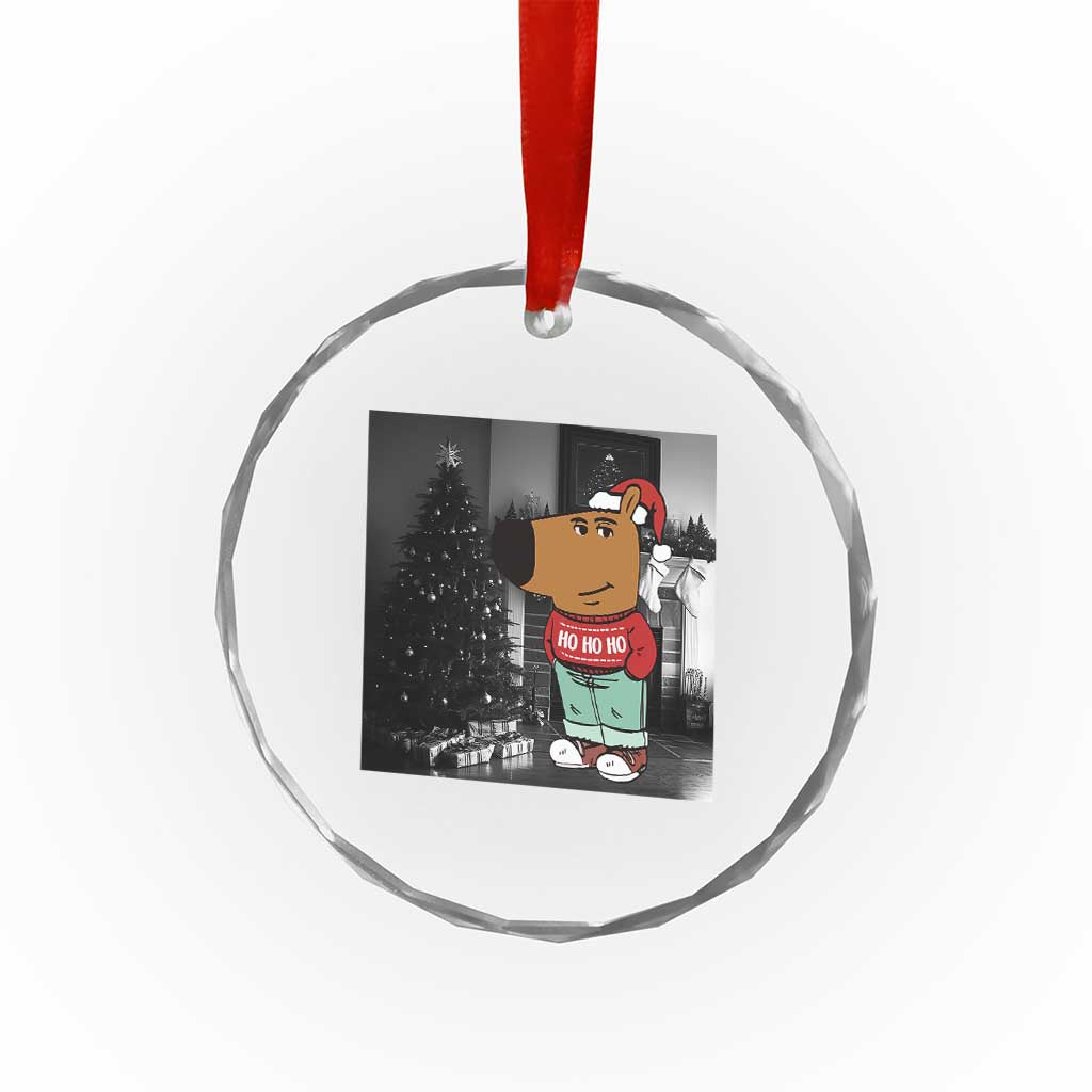 Funny Xmas Meme Chilling Guy Santa Crystal Glass Ornament TS09