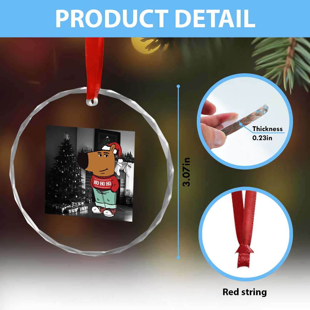 Funny Xmas Meme Chilling Guy Santa Crystal Glass Ornament TS09