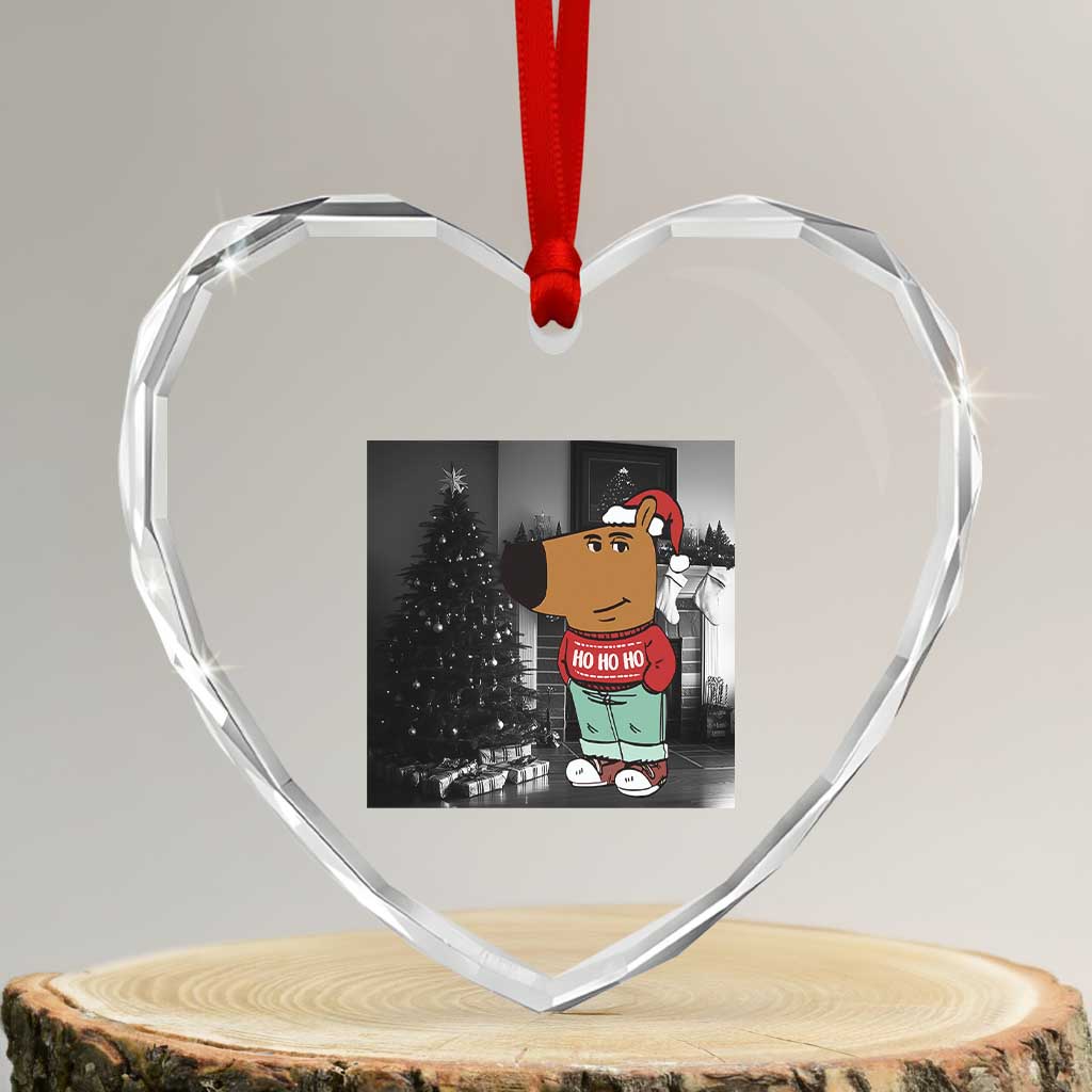 Funny Xmas Meme Chilling Guy Santa Heart Crystal Glass Ornament - Wonder Print Shop