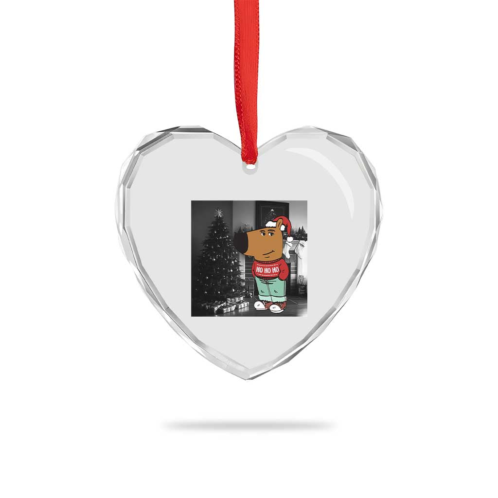 Funny Xmas Meme Chilling Guy Santa Heart Crystal Glass Ornament - Wonder Print Shop