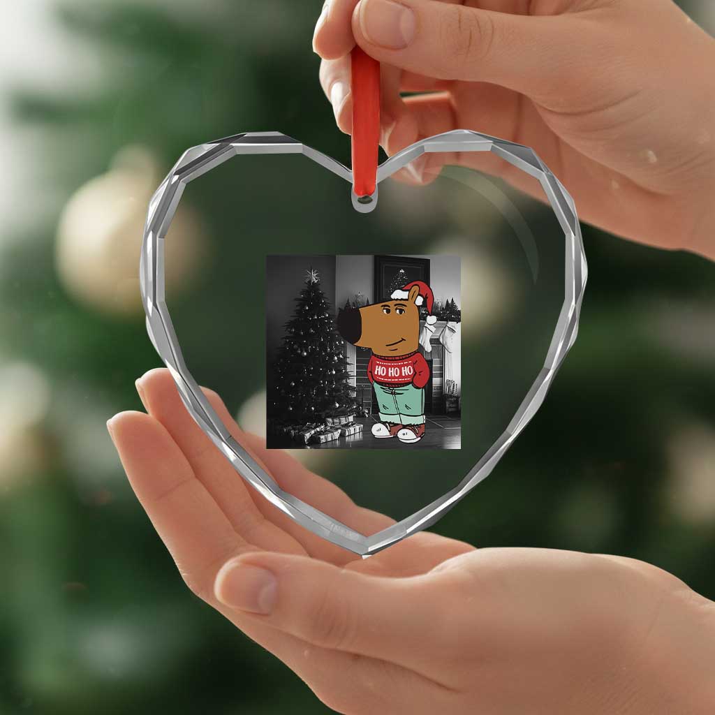 Funny Xmas Meme Chilling Guy Santa Heart Crystal Glass Ornament - Wonder Print Shop