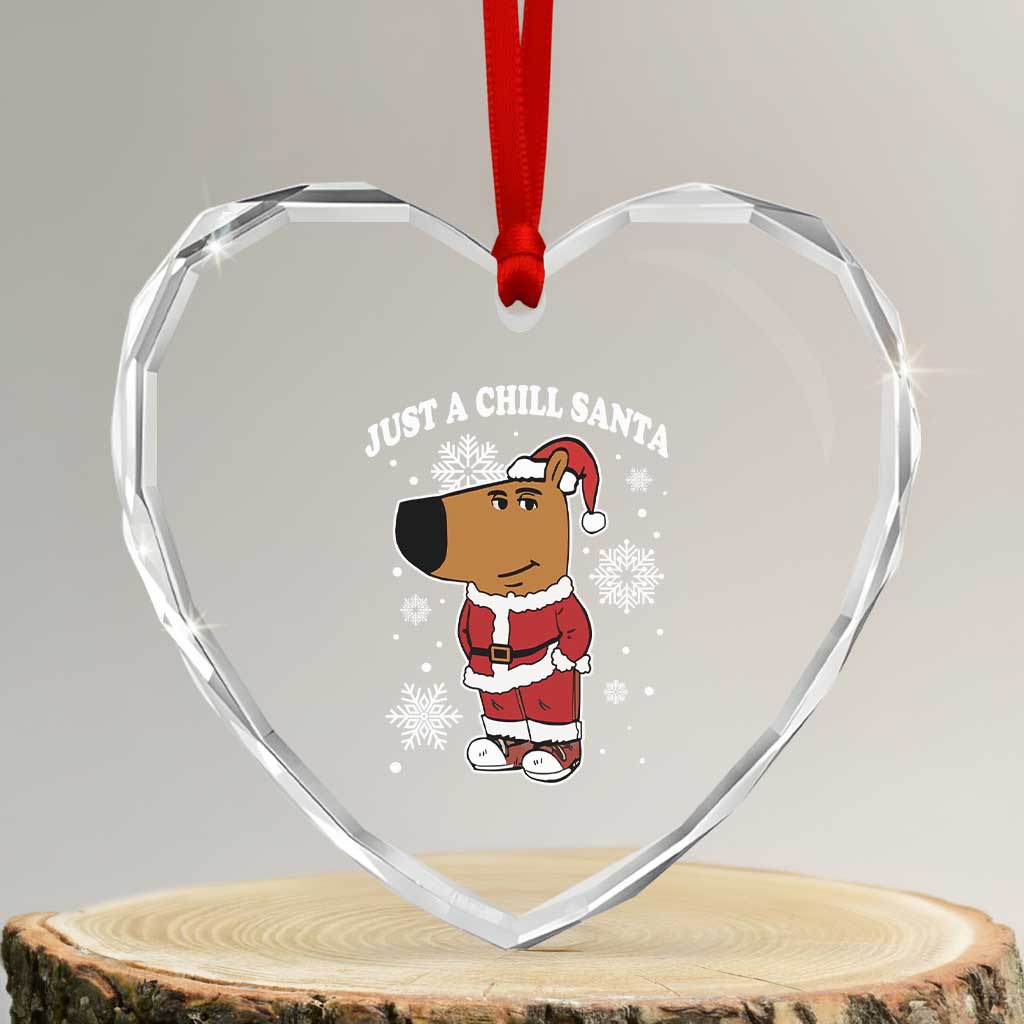 Funny Xmas Meme Just A Chill Santa Heart Crystal Glass Ornament - Wonder Print Shop
