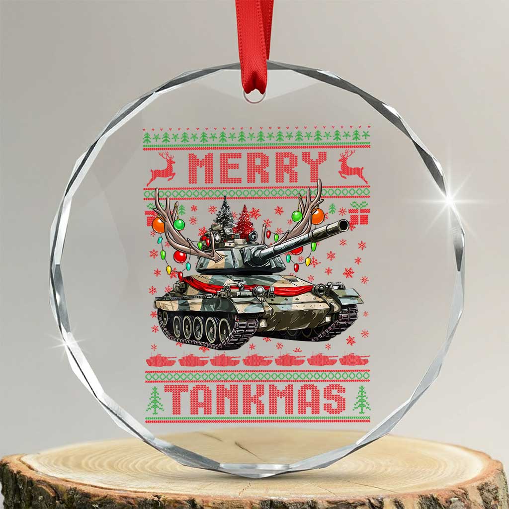 Funny Xmas Military Crystal Glass Ornament Merry Tankmas Tank Veteran Army TS09