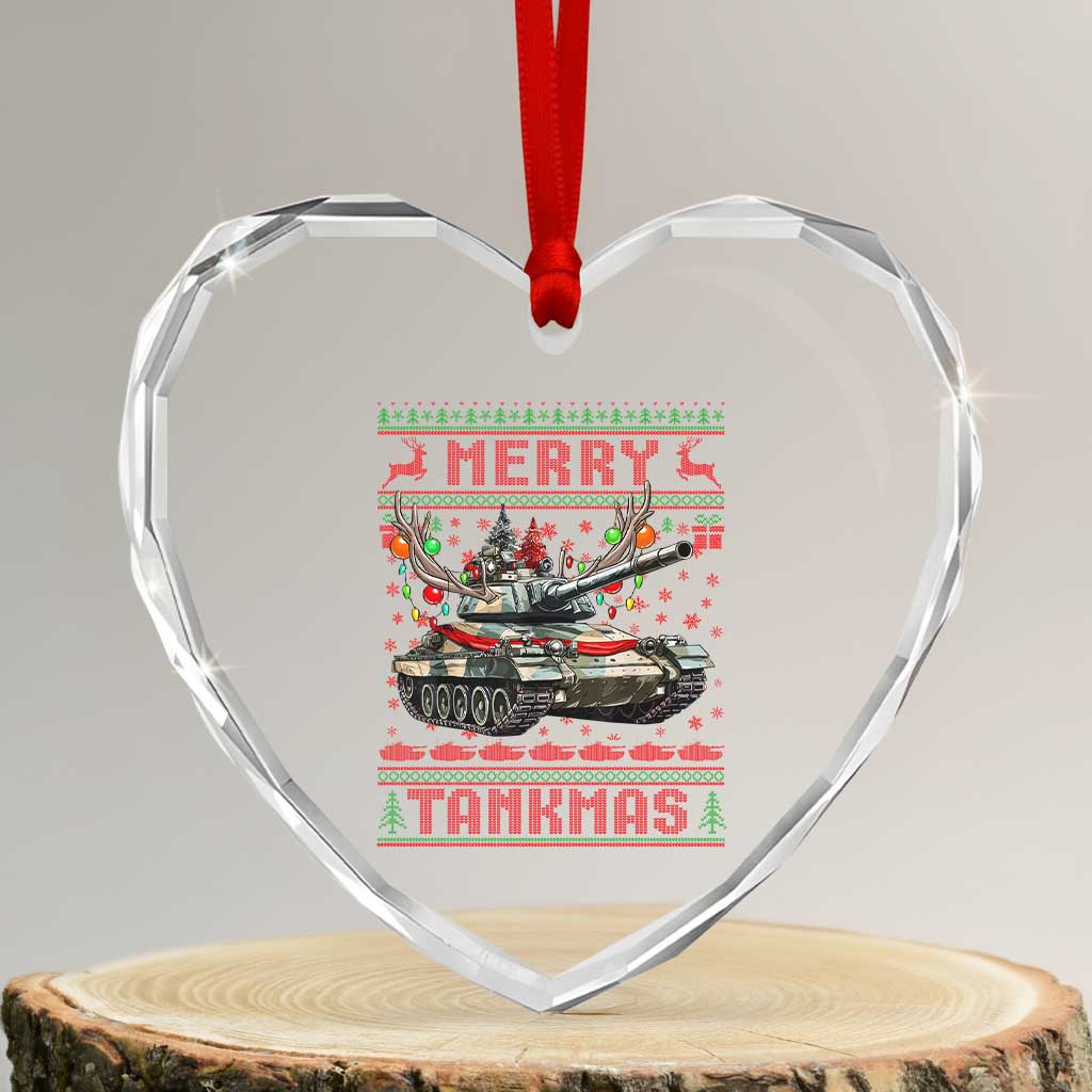 Funny Xmas Military Heart Crystal Glass Ornament Merry Tankmas Tank Veteran Army - Wonder Print Shop