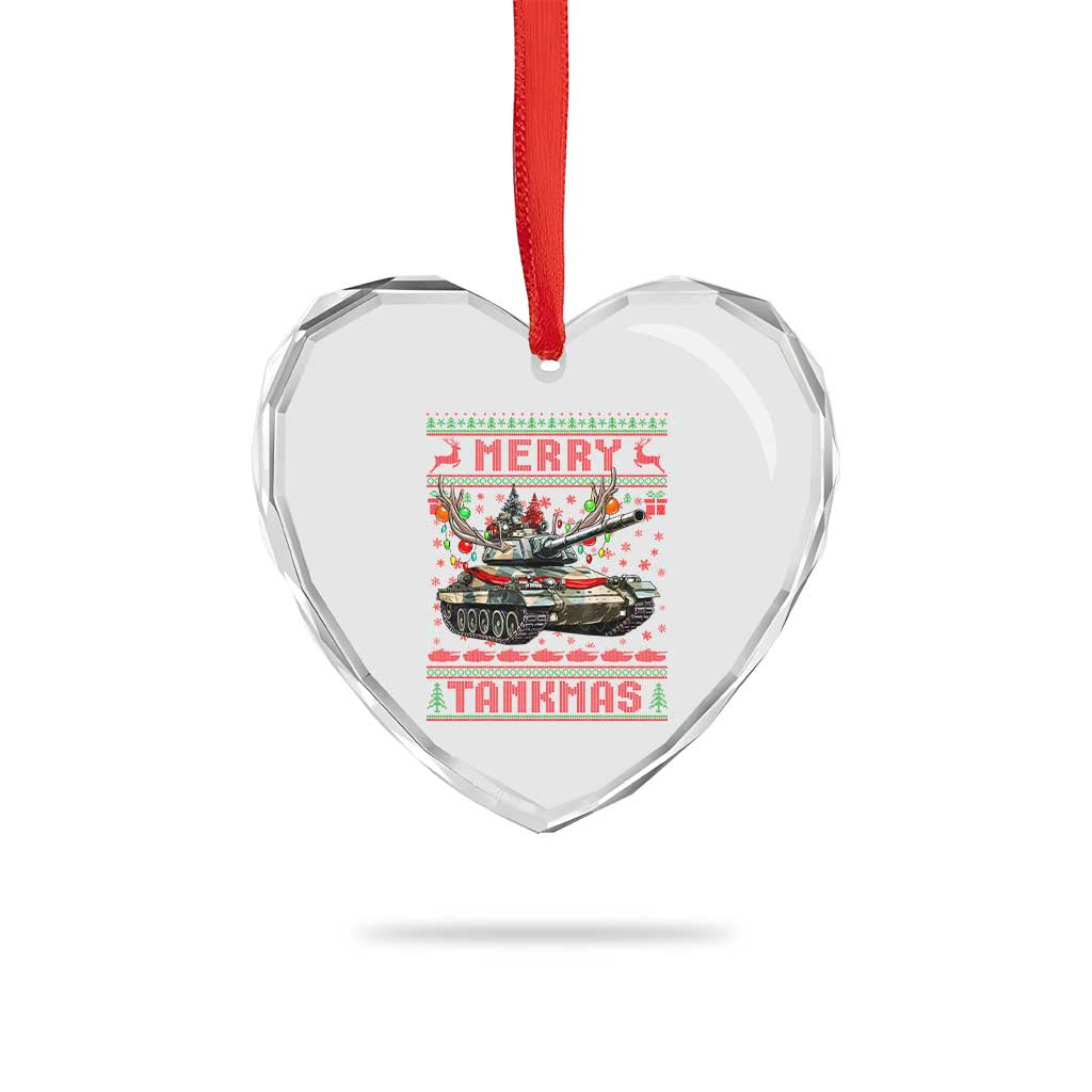 Funny Xmas Military Heart Crystal Glass Ornament Merry Tankmas Tank Veteran Army - Wonder Print Shop