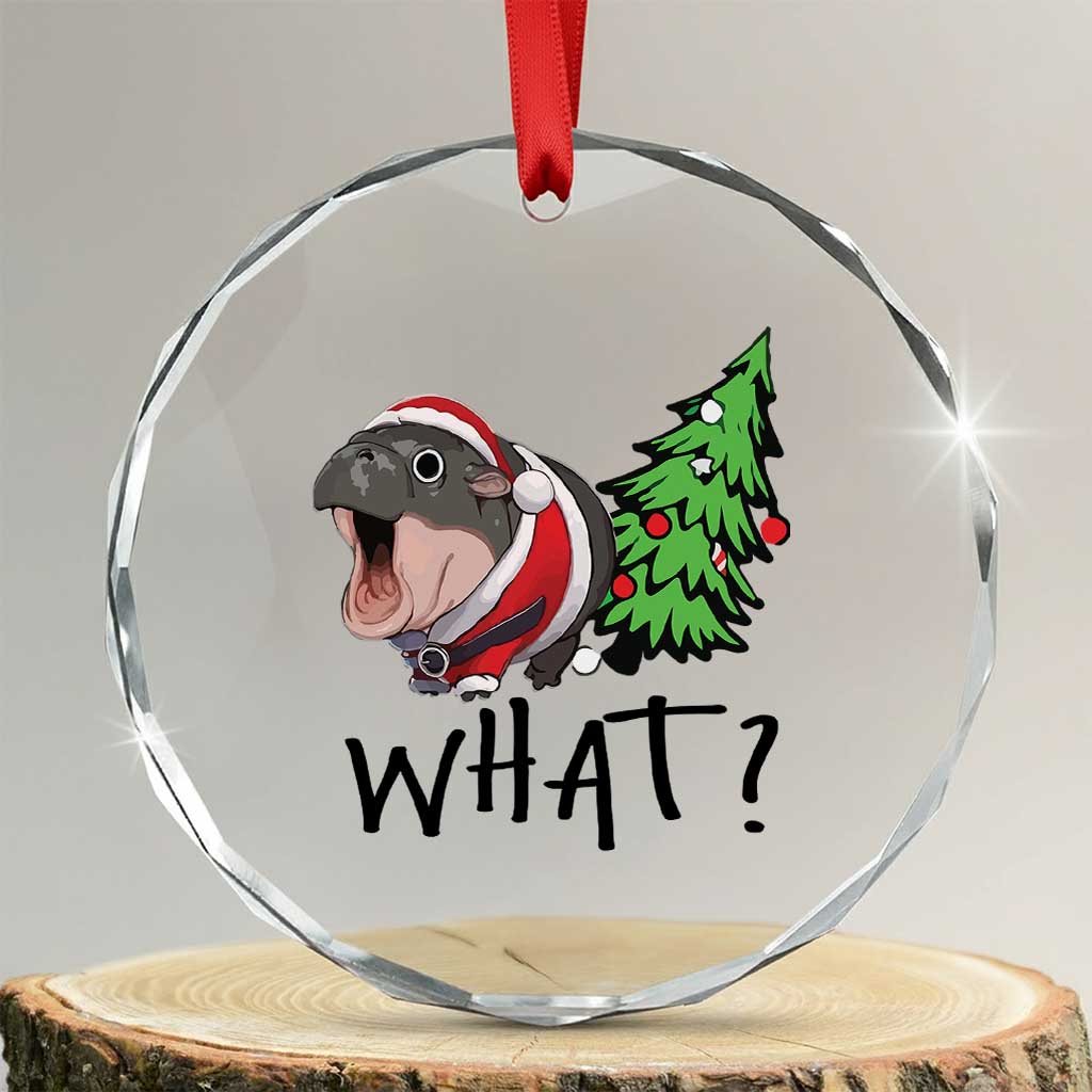 Funny Xmas Moo Deng Crystal Glass Ornament What Baby Hippo Pushing Christmas Tree TS09