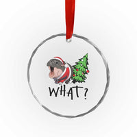 Funny Xmas Moo Deng Crystal Glass Ornament What Baby Hippo Pushing Christmas Tree TS09