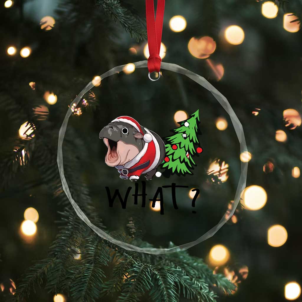 Funny Xmas Moo Deng Crystal Glass Ornament What Baby Hippo Pushing Christmas Tree TS09