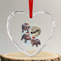Funny Xmas Moo Deng Heart Crystal Glass Ornament Baby Hippo Santa Sleigh Galaxy Outer Space - Wonder Print Shop