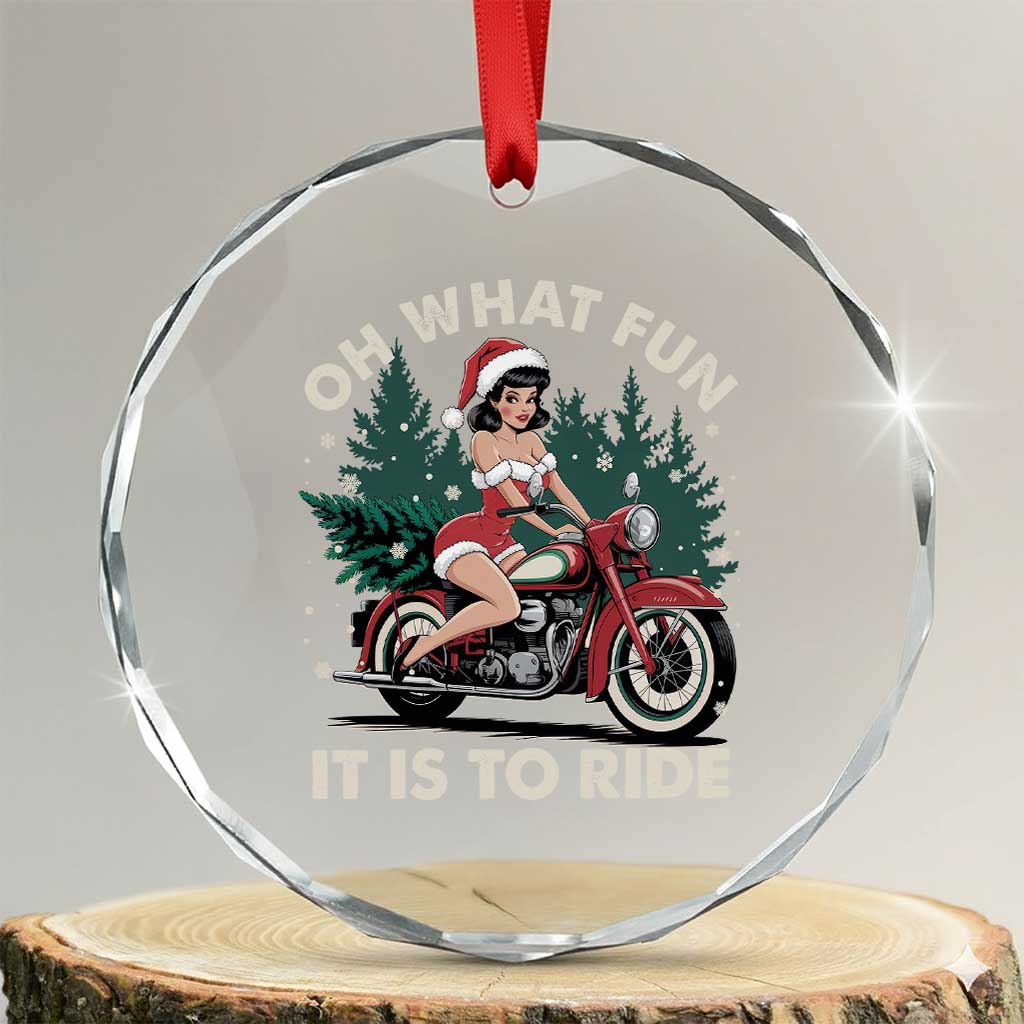 Funny Xmas Motorbike Crystal Glass Ornament Oh What Fun It Is To Ride Female Santa Biker TS11