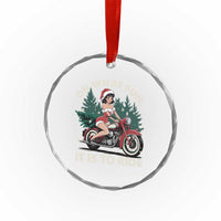 Funny Xmas Motorbike Crystal Glass Ornament Oh What Fun It Is To Ride Female Santa Biker TS11