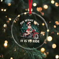 Funny Xmas Motorbike Crystal Glass Ornament Oh What Fun It Is To Ride Female Santa Biker TS11