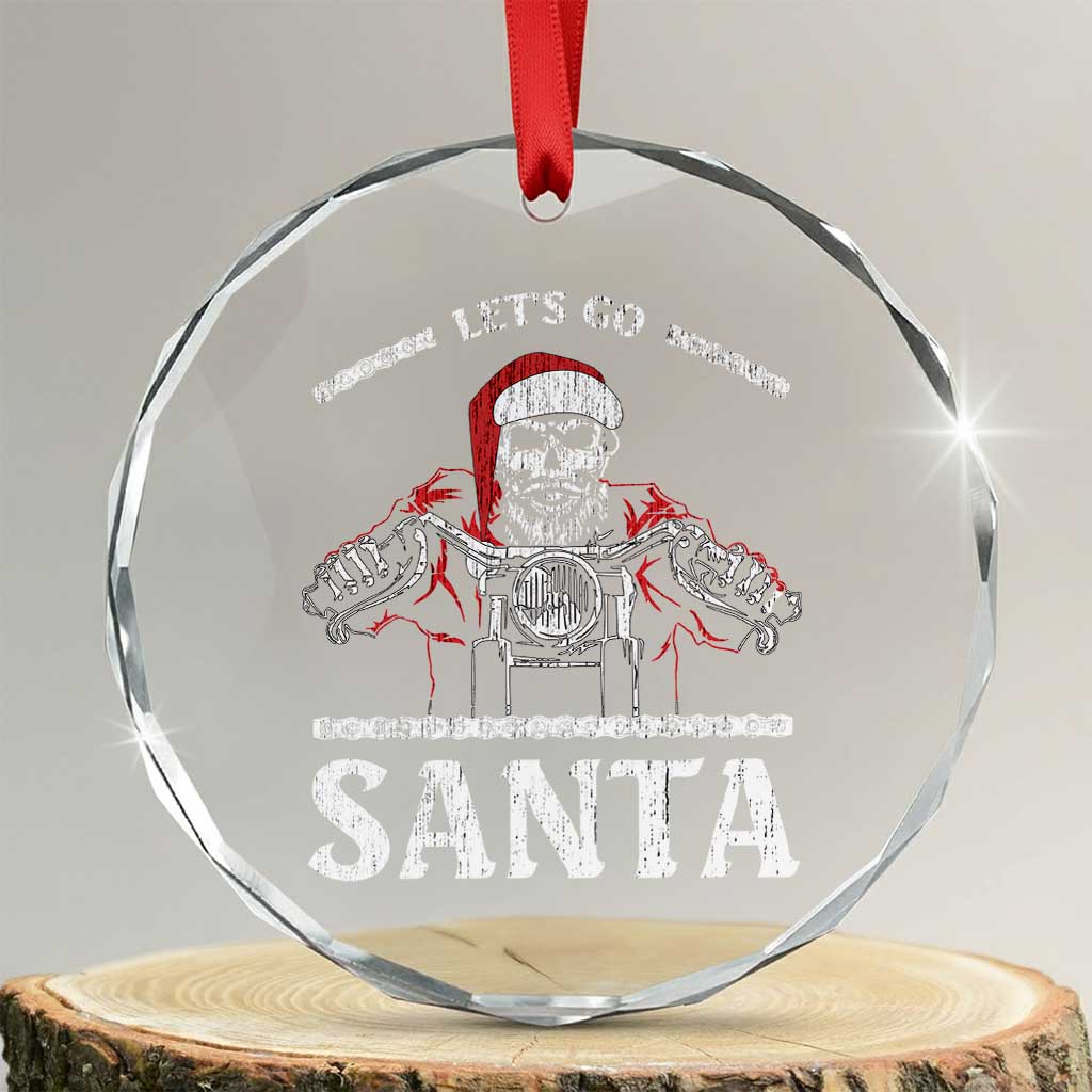 Funny Xmas Motorcycle Santa Crystal Glass Ornament Let's Go Santa Skull Motorbike Rider TS10