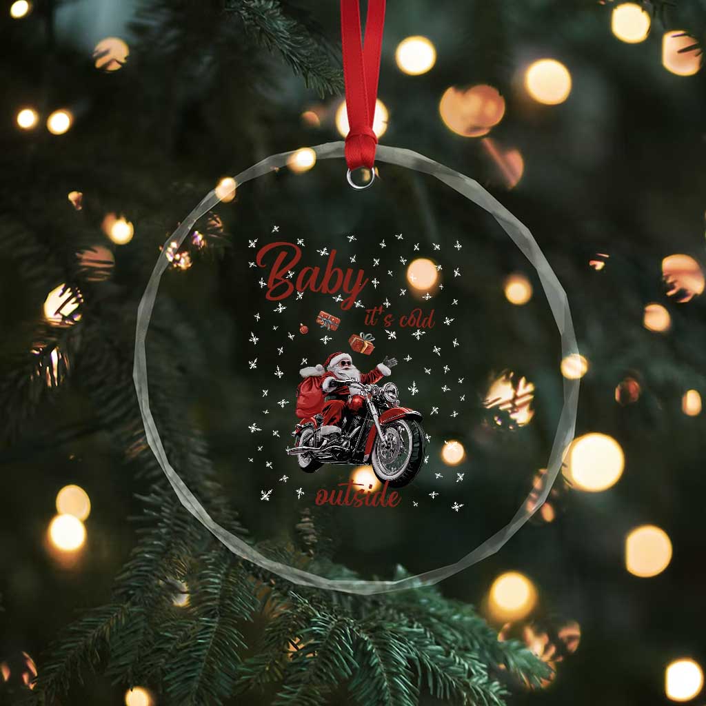 Funny Xmas Motorcycle Santa Crystal Glass Ornament Xmas Motorbike Biker Gift TS10
