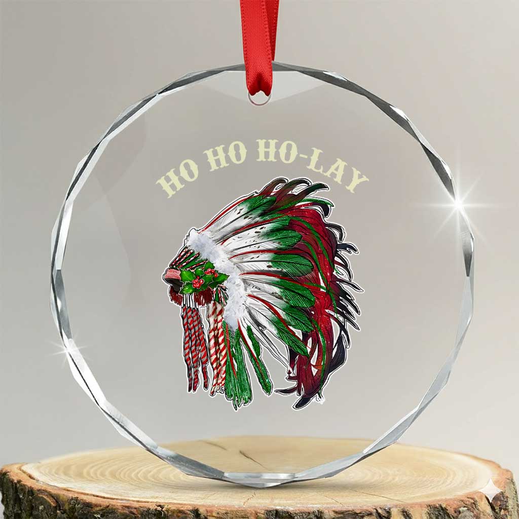 Funny Xmas Native American Crystal Glass Ornament Ho Ho Ho Lay Vintage War Bonnet TS11
