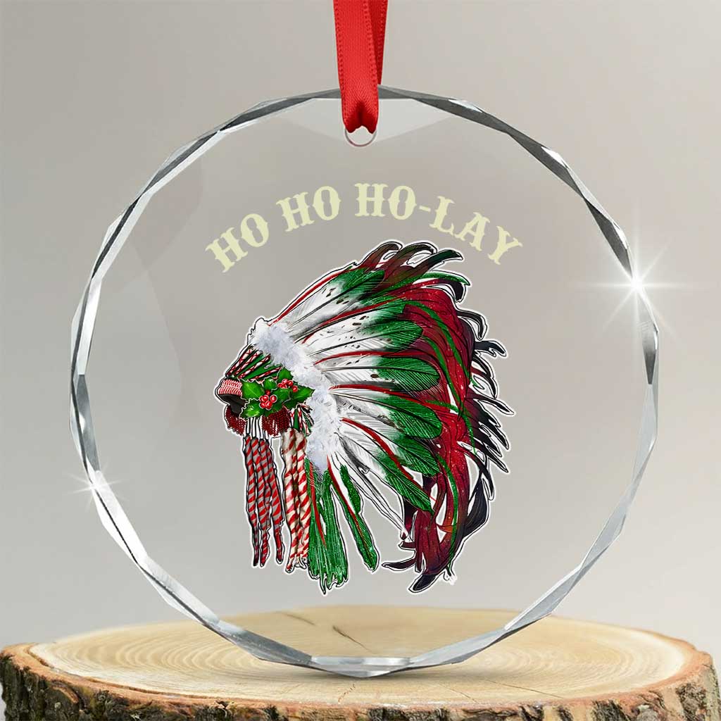 Funny Xmas Native American Crystal Glass Ornament Ho Ho Ho Lay Vintage War Bonnet TS11