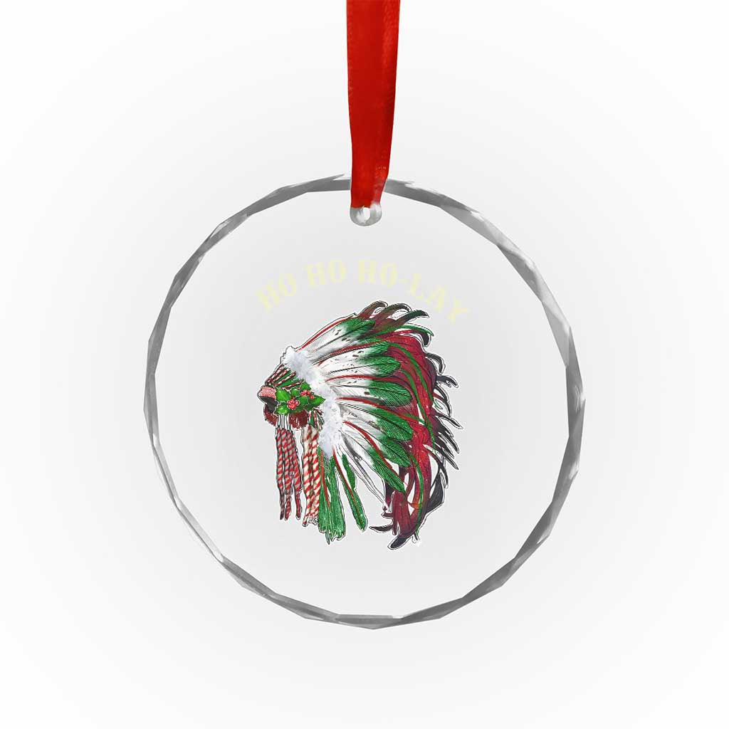 Funny Xmas Native American Crystal Glass Ornament Ho Ho Ho Lay Vintage War Bonnet TS11