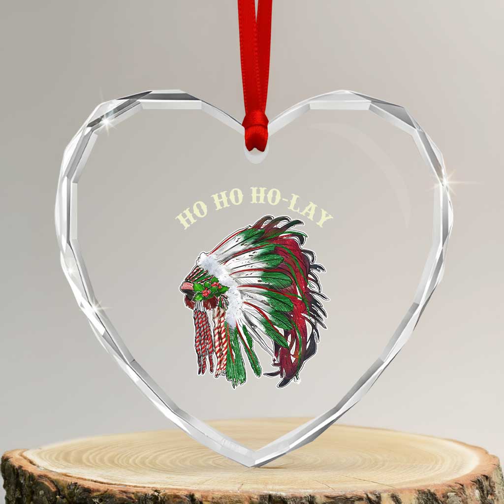 Funny Xmas Native American Heart Crystal Glass Ornament Ho Ho Ho Lay Vintage War Bonnet - Wonder Print Shop