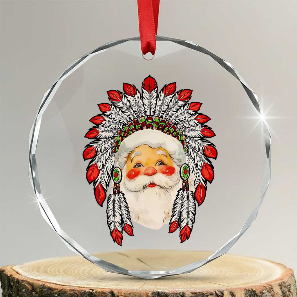 Funny Xmas Native American Indian Santa War Bonnet Crystal Glass Ornament TS11