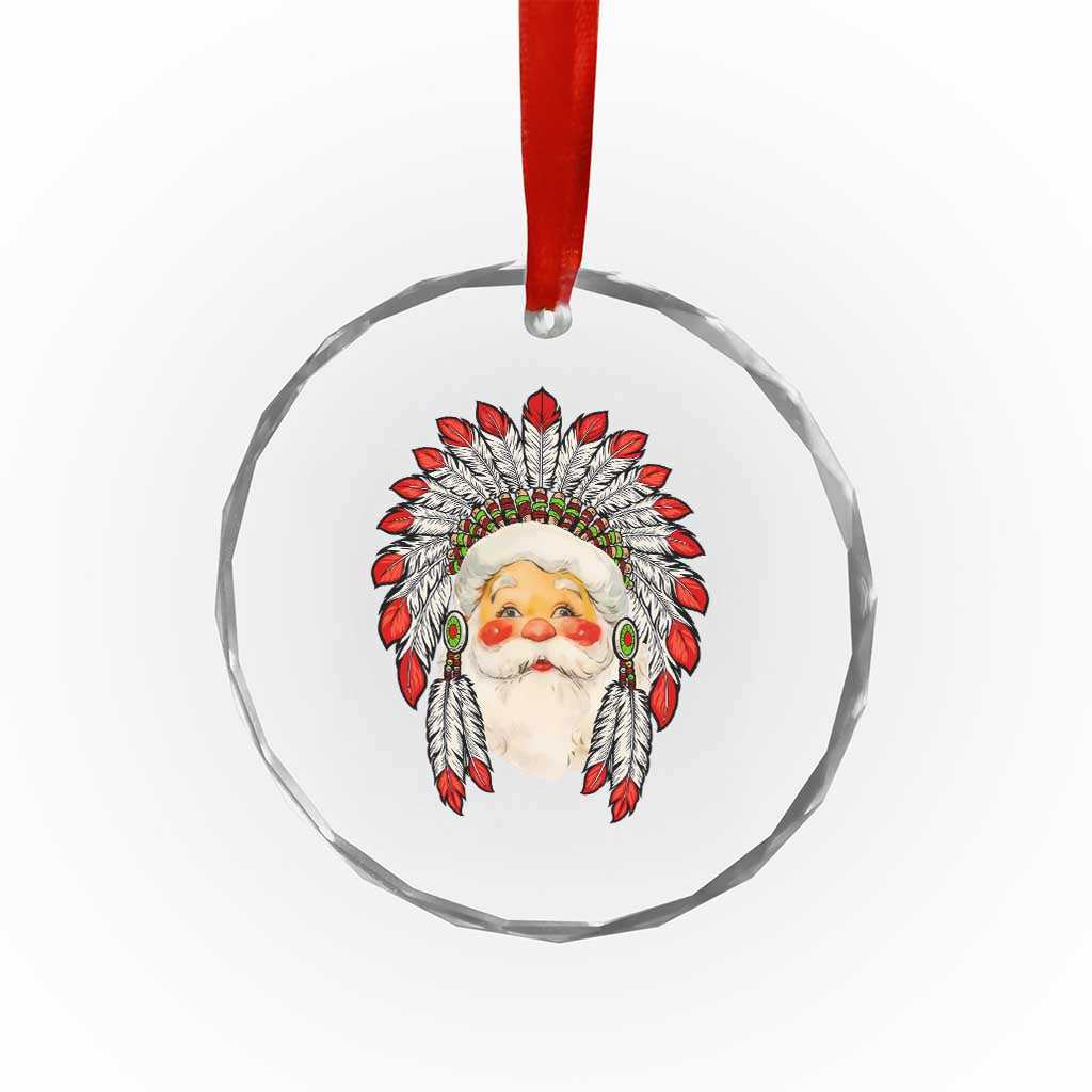 Funny Xmas Native American Indian Santa War Bonnet Crystal Glass Ornament TS11