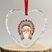 Funny Xmas Native American Indian Santa War Bonnet Heart Crystal Glass Ornament - Wonder Print Shop