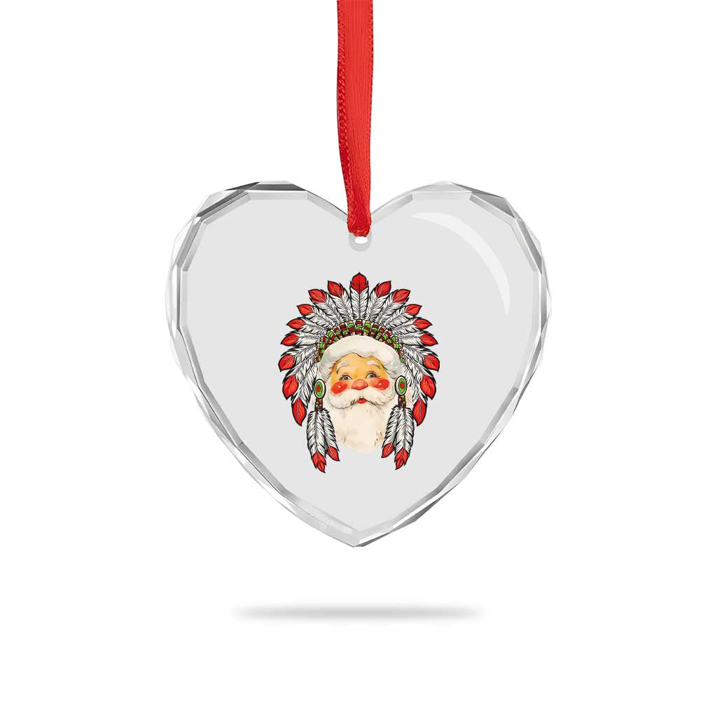 Funny Xmas Native American Indian Santa War Bonnet Heart Crystal Glass Ornament - Wonder Print Shop