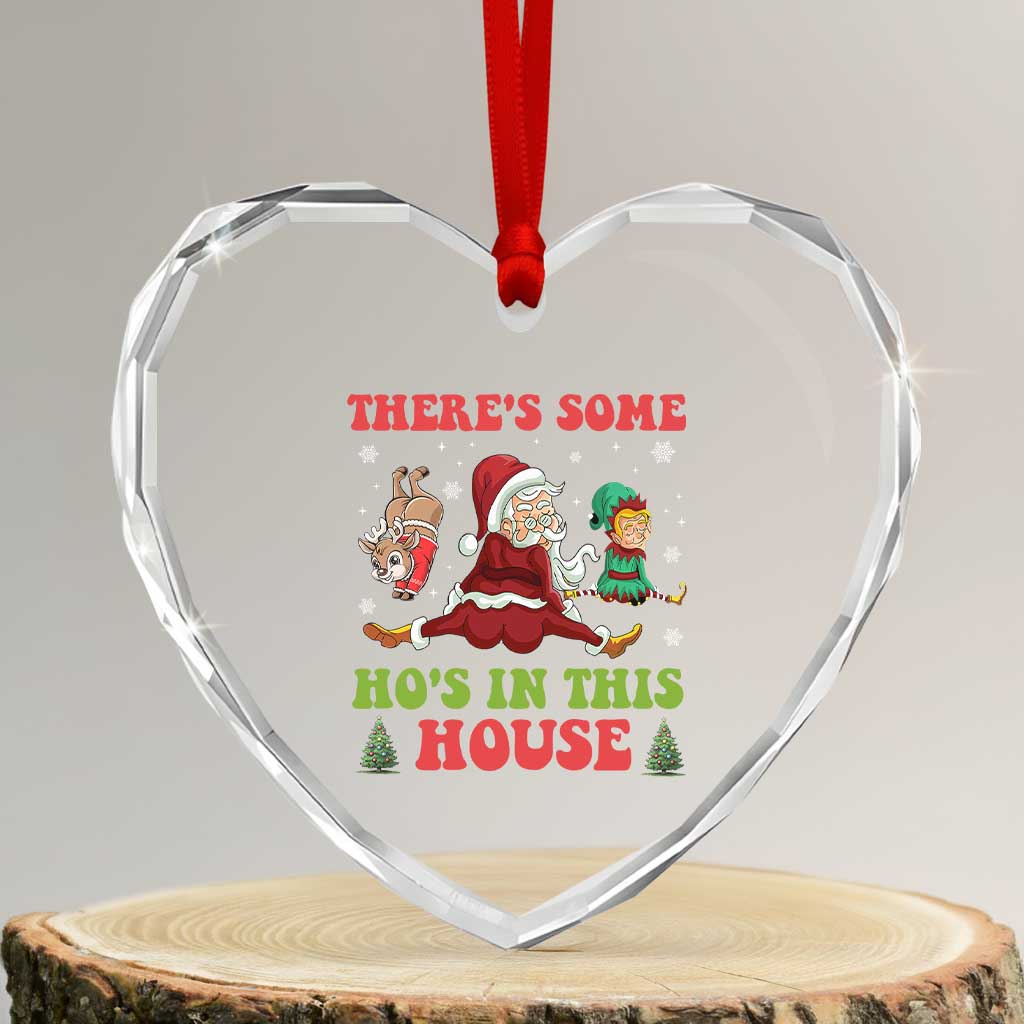 Funny Xmas Naughty Santa Heart Crystal Glass Ornament There's Some Ho's In This House Elf Reindeers - Wonder Print Shop