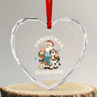 Funny Xmas On The Farm Heart Crystal Glass Ornament Christmas Farmer Santa Claus Livestock - Wonder Print Shop