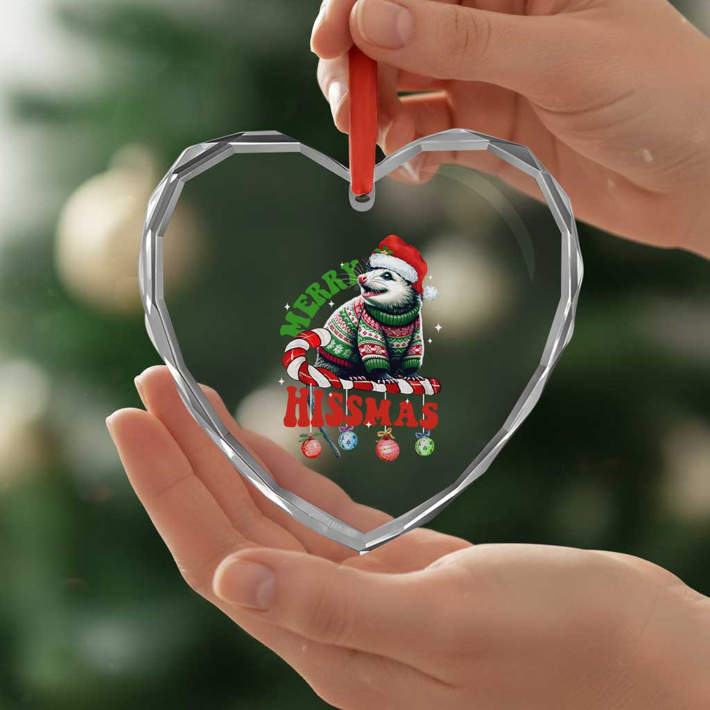 Funny Xmas Opossum Heart Crystal Glass Ornament Merry Hissmass - Wonder Print Shop