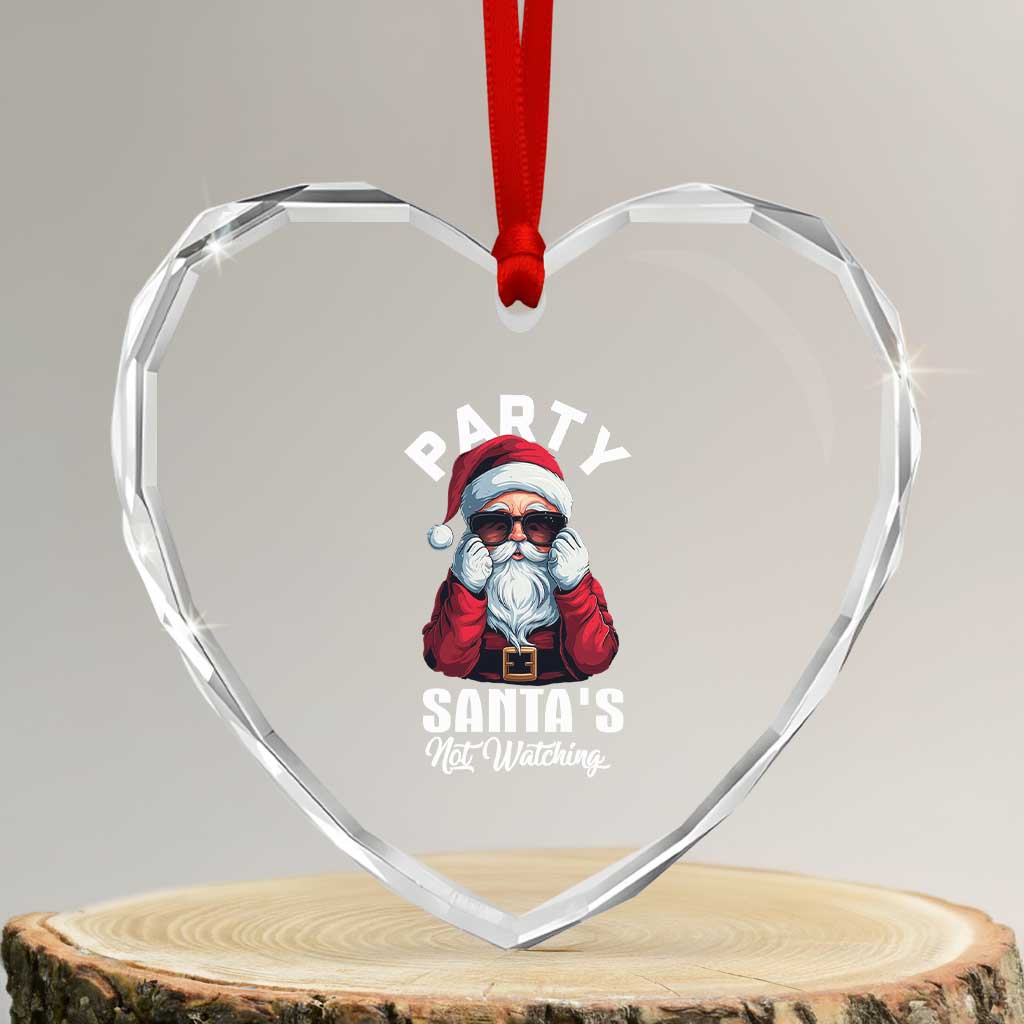 Funny Xmas Party Heart Crystal Glass Ornament Like Santa's Not Watching Santa Sunglass - Wonder Print Shop